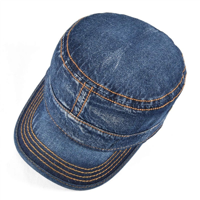VOBOOM Washed Cotton Military Cadet Army Caps Unique Design Vintage Flat Top Hat (Denim Dark Blue) - Image 5
